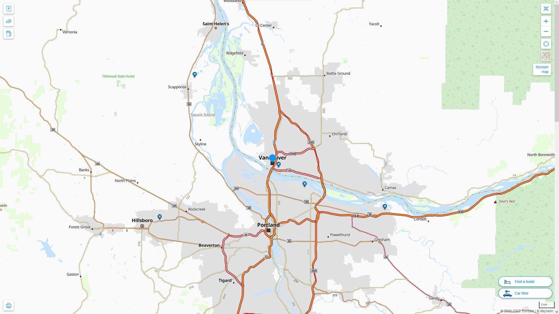 Vancouver Washington Highway and Road Map